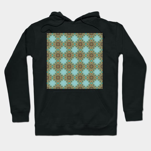 Turquoise and Gold gemmed Kaleidoscope pattern 5 Hoodie by Swabcraft